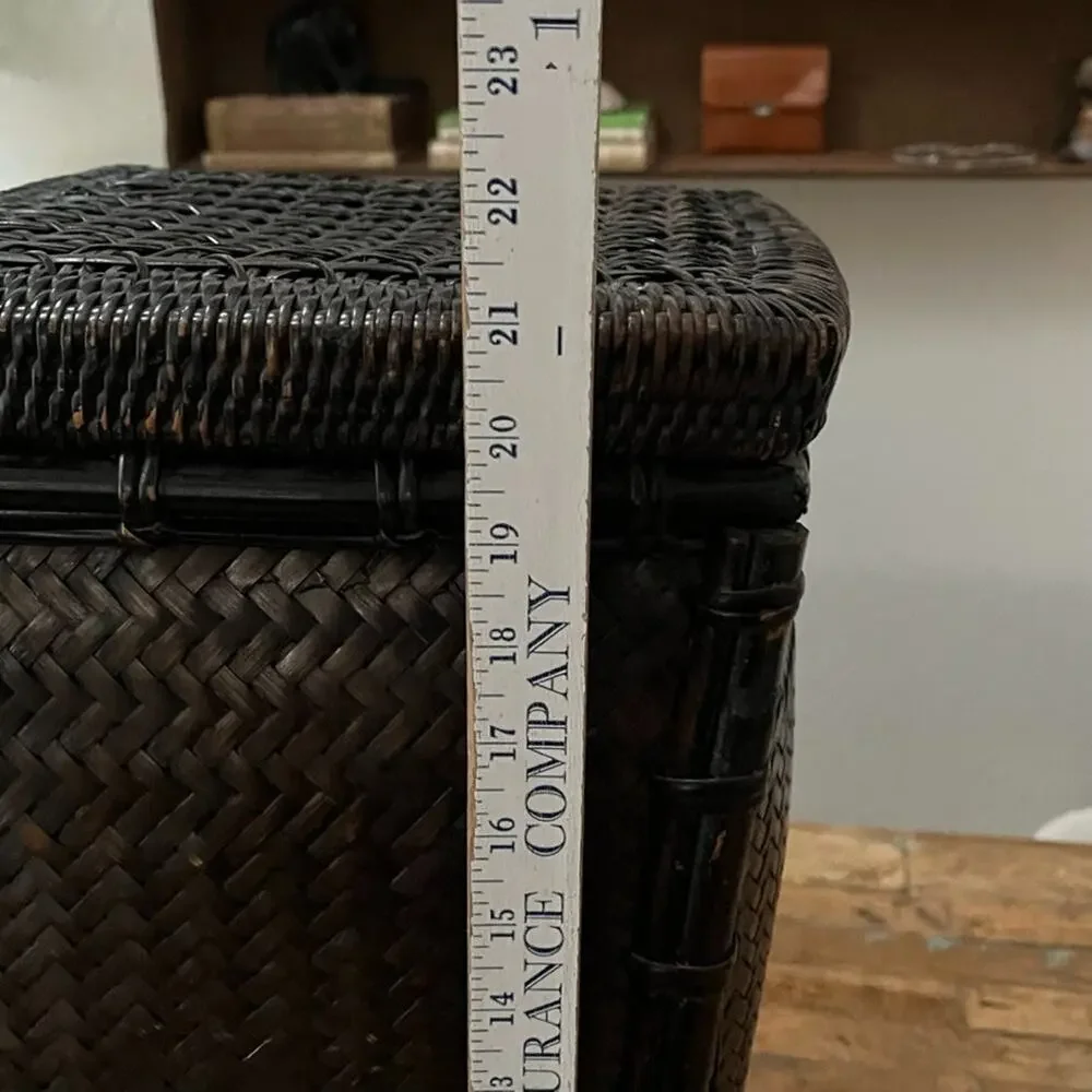 Vintage Chinese Footed Woven Rattan Storage Basket with Lid